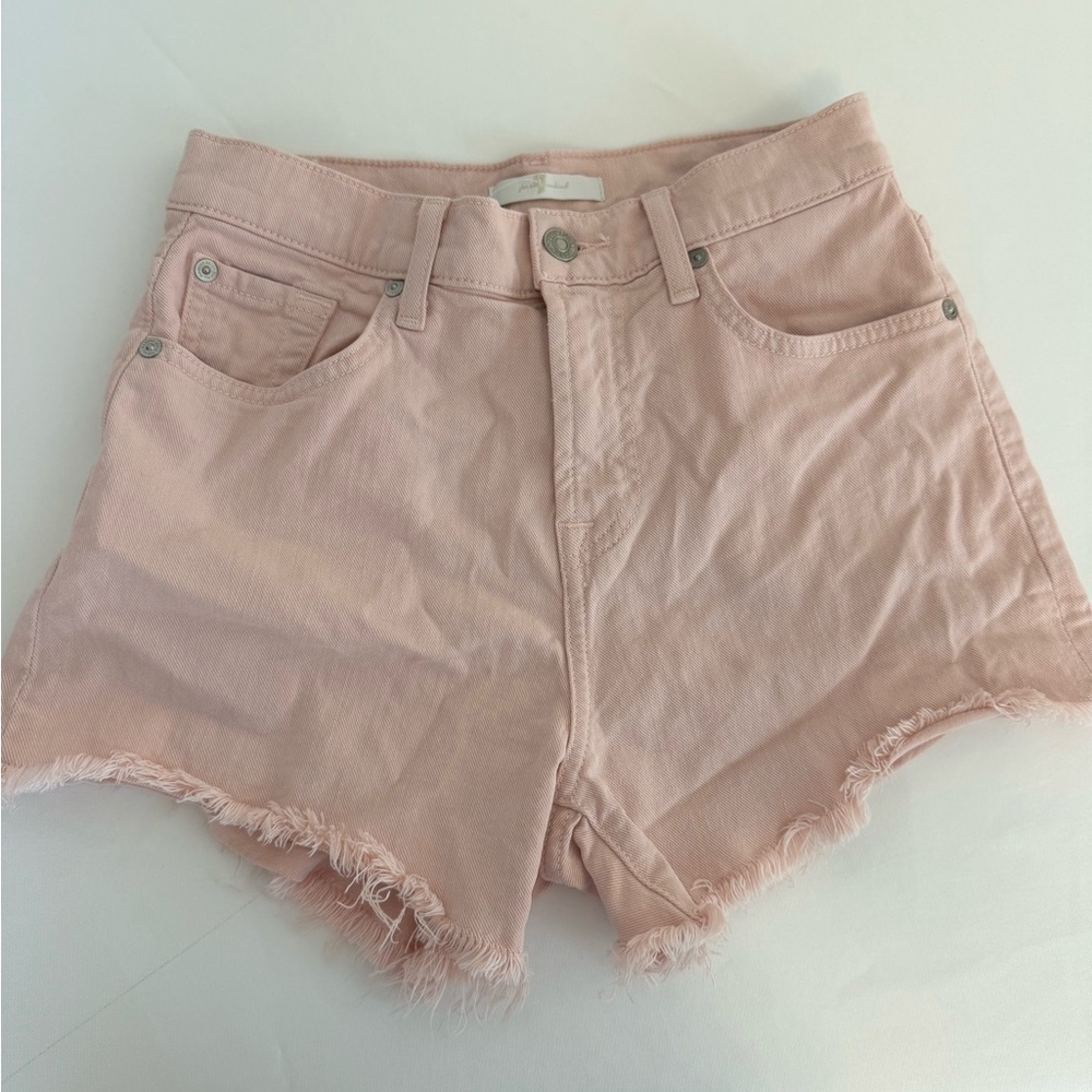 7 For All Mankind High Waist Shorts Womens Pink Cut Off 5 Pocket Raw Hem
